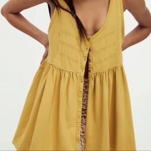 Free People Brooke Tunic Sleeveless Oversized High Low Babydoll Tank Yellow XS